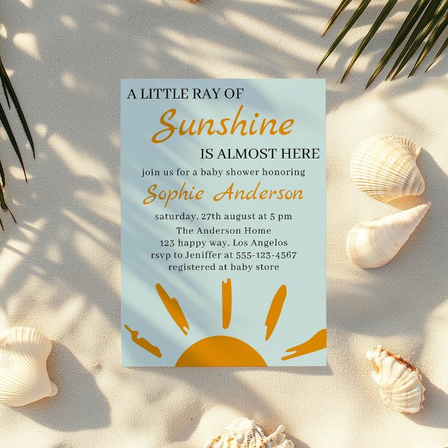Boho Yellow A Little Ray of Sunshine Baby Shower Einladung (Von Creator hochgeladen)