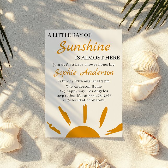 Boho Yellow A Little Ray of Sunshine Baby Shower Einladung (Von Creator hochgeladen)