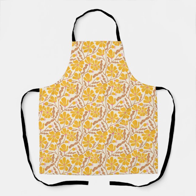 Boho Yellow Abstrakt Floral Pattern Schürze (Vorderseite)