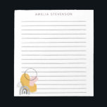 Boho Yellow Abstrakte Formen Personalisiert Lined Notizblock<br><div class="desc">Dieses elegante Notizblock ist ein modernes abstraktes Kunstdesign in Gelb und Grau. Personalisieren Sie es mit Ihrem Namen. Tolle Geschenkidee!</div>