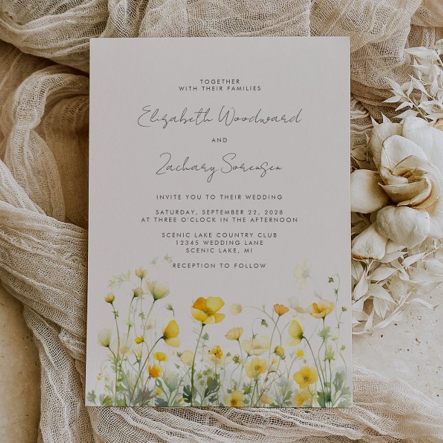 Boho Yellow Buttercups Hochzeit der Wasserfarben Einladung (Von Creator hochgeladen)
