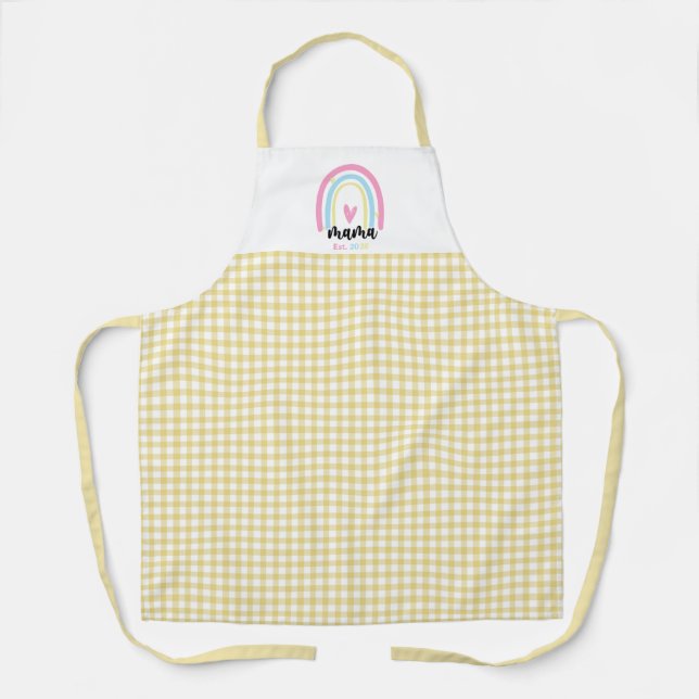 Boho Yellow Gingham Custom Mama Est. Year keepsake Schürze (Vorderseite)