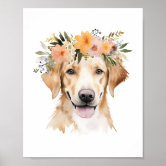 Boho Yellow Labrador Hund Blume Crown Watercolor Poster