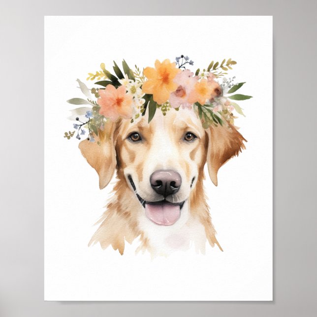 Boho Yellow Labrador Hund Blume Crown Watercolor Poster (Vorne)