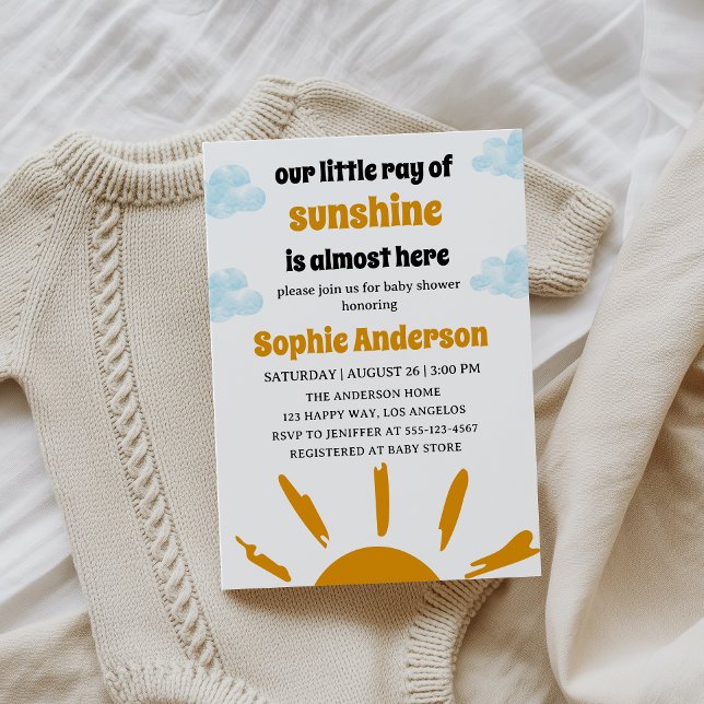 Boho Yellow Little Ray Of Sunshine Baby Shower Einladung (Von Creator hochgeladen)