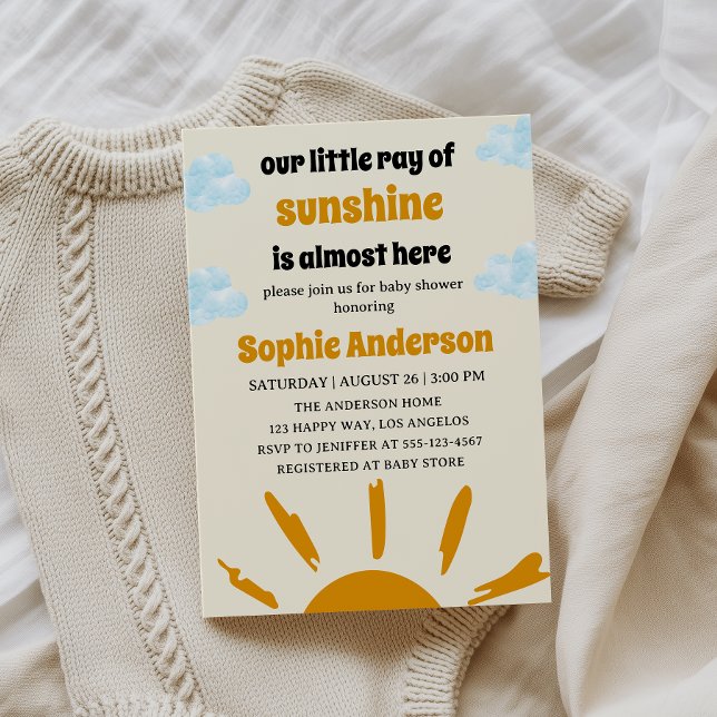 Boho Yellow Little Ray Of Sunshine Baby Shower Einladung (Von Creator hochgeladen)