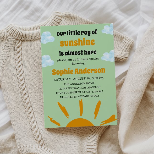 Boho Yellow Little Ray Of Sunshine Baby Shower Einladung (Von Creator hochgeladen)