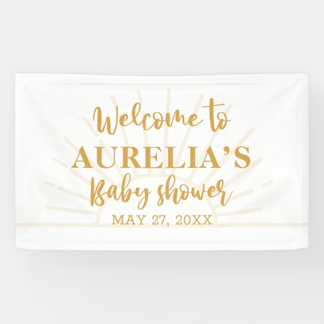 Boho Yellow Little Ray Sunshine on Way Baby Dusche Banner (Horizontal)