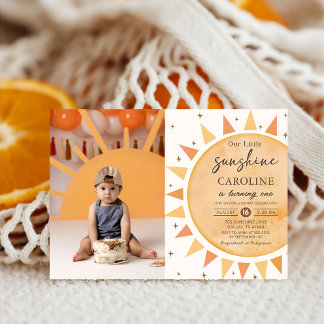 Boho Yellow Little Sunshine Geburtstags-Foto Einladung