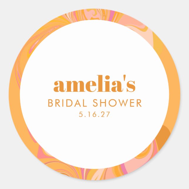 Boho Yellow Pink Marble Benutzerdefinierter Brautp Runder Aufkleber (Vorderseite)