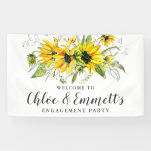 Boho Yellow Sunflower Engagement Party Banner