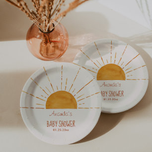 Boho Yellow Sunshine Baby Dusche Pappteller