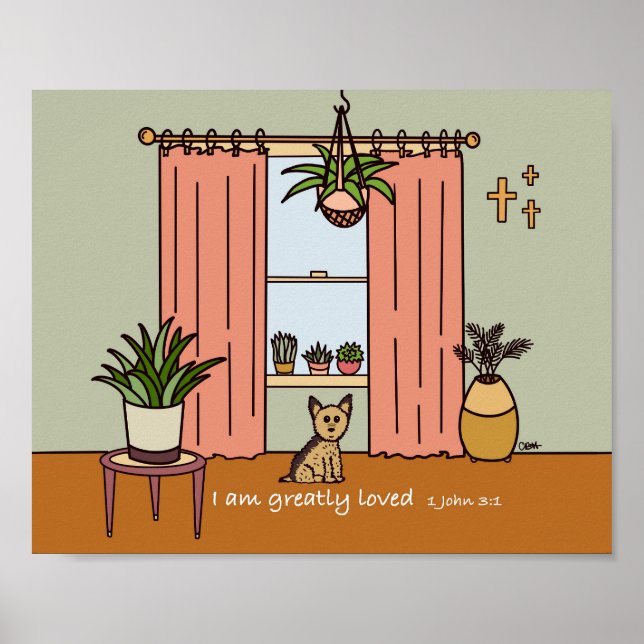Boho Yorkie Digital Art Print 1 John 3:1 Poster (Vorne)