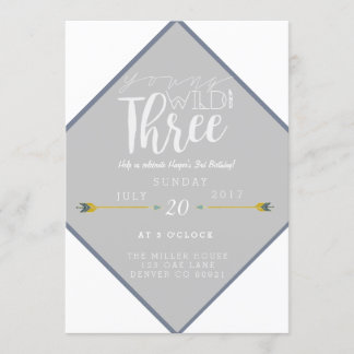 Boho Young Wild & Three | 3. Geburtstag Party Einladung