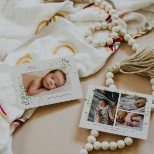 Boho zarte Wildblume   4 Foto-Geburtsanzeige 