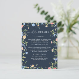 Boho zarte Wildblumen Navy Blau Hochzeitsdetails Begleitkarte