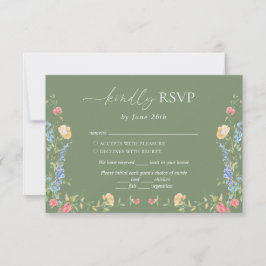 Boho zarte Wildblumen-Sage-Grün-Hochzeit RSVP Karte