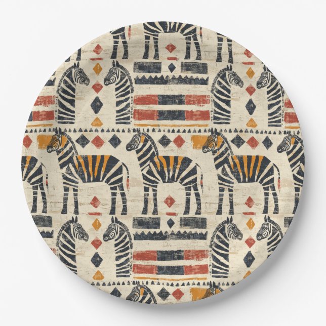 Boho-Zebra-Tribal-Safari-Muster Pappteller (Vorderseite)