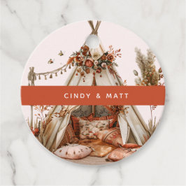 Boho Zelt mit Blume und Federn Hochzeit Geschenkanhänger