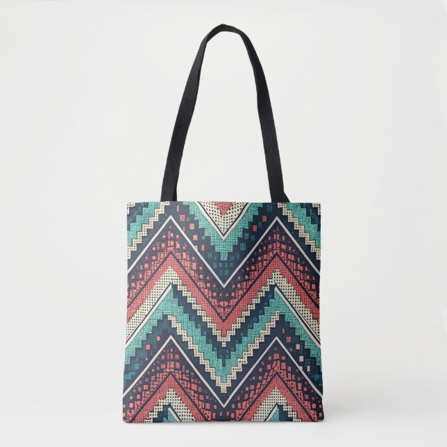 Boho Zickzack Pattern | Aquamarin, Coral und Cream (Vorderseite)