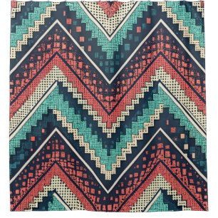 Boho Zickzack Pattern   Aquamarin, Coral und Cream Duschvorhang