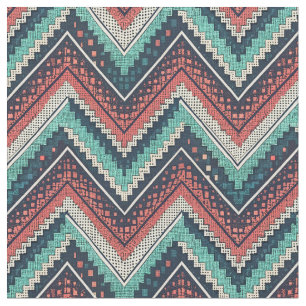 Boho Zickzack Pattern   Aquamarin, Coral und Cream Stoff