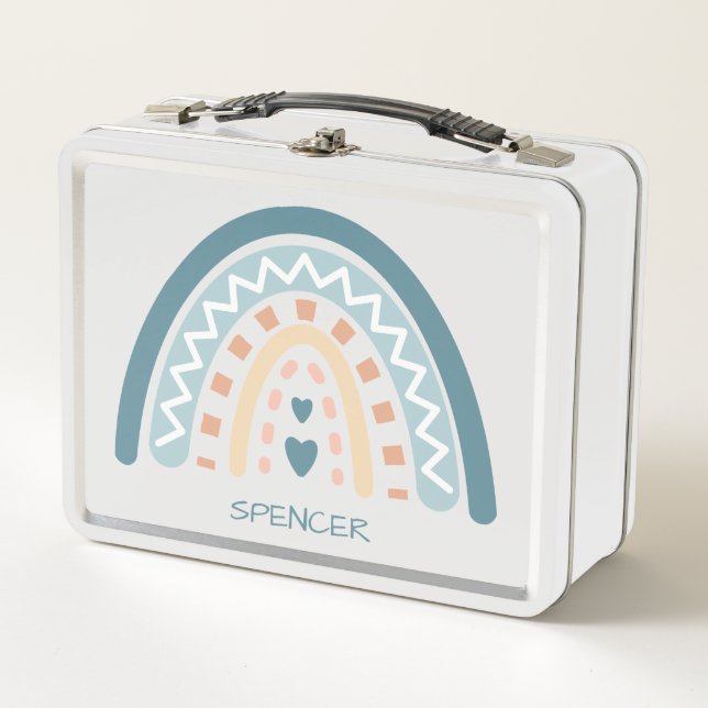 Boho Zig Zag und Hearts Rainbow Metal Lunch Box (Vorderseite)