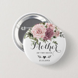 Boho Zimt-Rosen-Rouge Pinkfarbene Florale Hochzeit Button