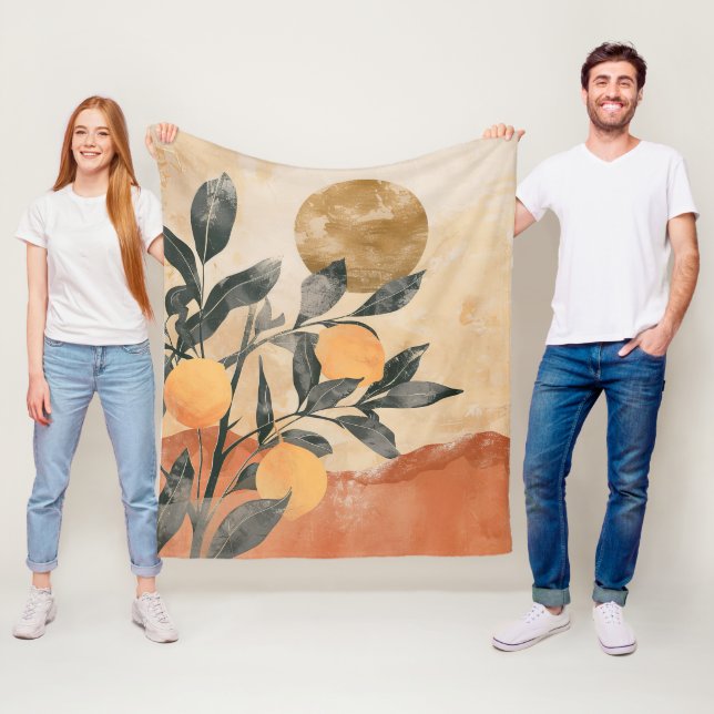 Boho-Zitrusbaum mit Sonne und Bergen Fleecedecke (Beispiel)