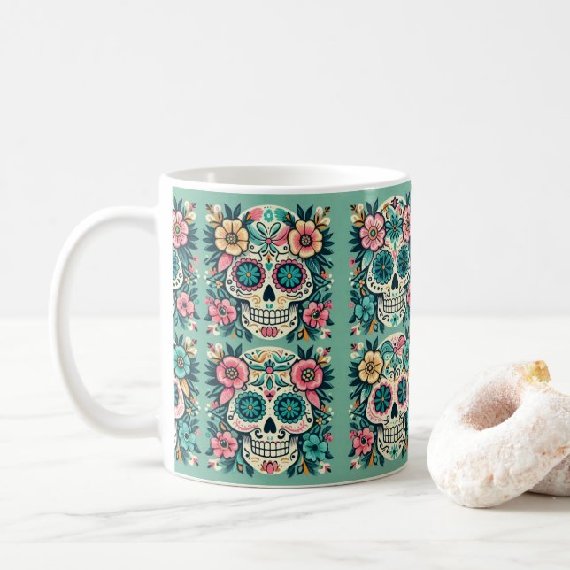 Boho Zuckerschädel Kaffeetasse (Mit Donut)