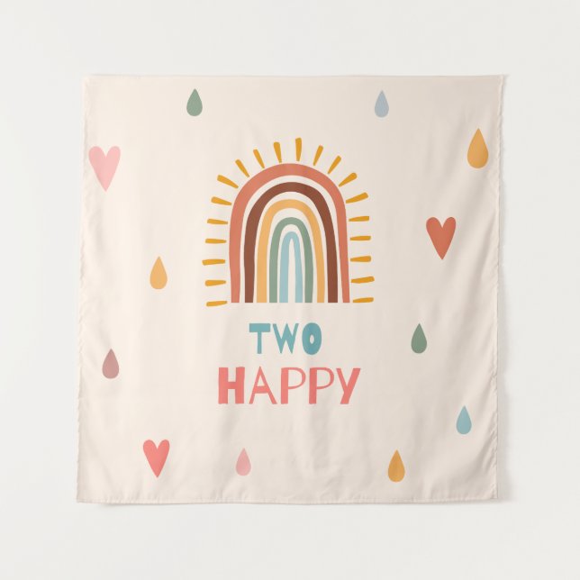 Boho Zwei zweite Geburtstag Rainbow Wandteppich (Vorderseite)