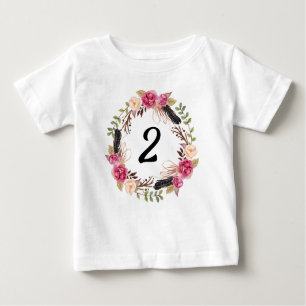 Boho Zweite Geburtstagsparty 2. Jahr Floral Girl Baby T-shirt