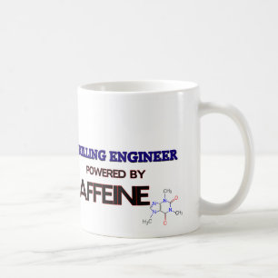 Bohrender Ingenieur angetrieben durch Koffein Tasse