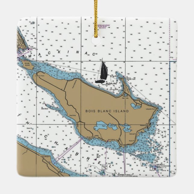 Bois Blanc Island MI Chart Keramikornament (Rückseite)
