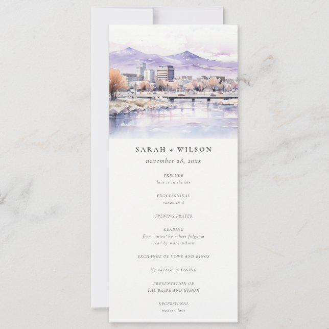 Boise, Idaho Aquarell-Landschaft-Hochzeitsprogramm Einladung (Vorderseite)