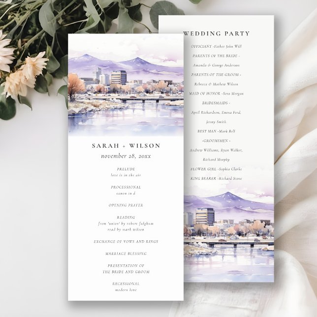 Boise, Idaho Aquarell-Landschaft-Hochzeitsprogramm Einladung (Von Creator hochgeladen)