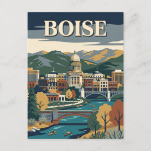 Boise Idaho Capitol River Retro Vintage Poster Postkarte