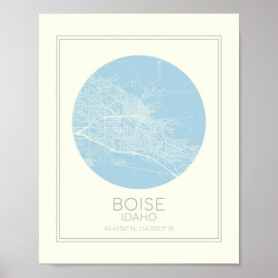 Boise Idaho Minimalistische Pastellblaue Kartenkun Poster