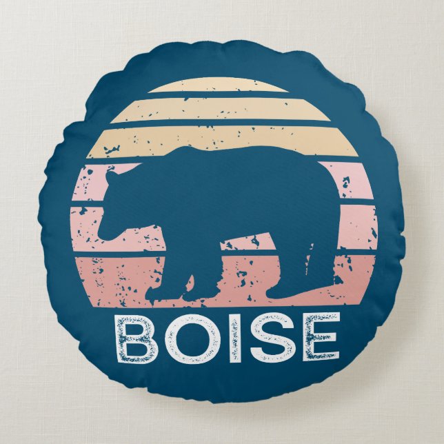 Boise Idaho Retro Bear Rundes Kissen (Vorderseite)