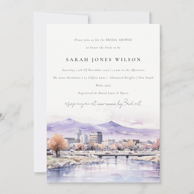 Boise, Idaho Watercolor Landscape Bridal Shower Einladung (Vorderseite)