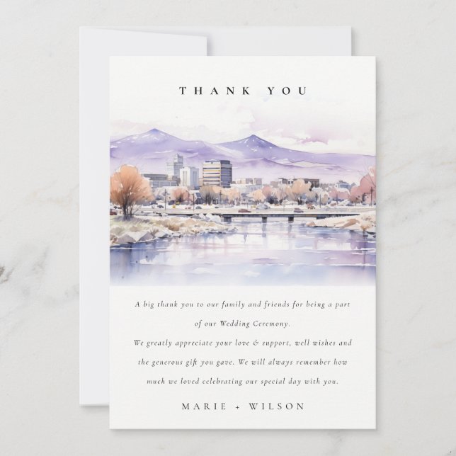 Boise, Idaho Watercolor Landscape Wedding Dankeskarte (Vorderseite)