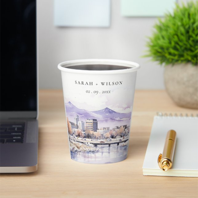 Boise, Idaho Watercolor Landscape Wedding Pappbecher (InSitu)
