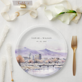 Boise, Idaho Watercolor Landscape Wedding Pappteller