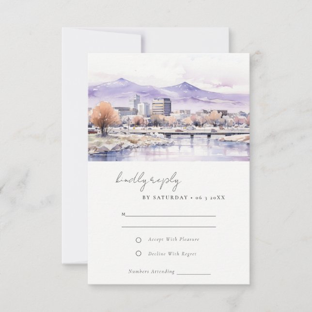 Boise, Idaho Watercolor Landscape Wedding RSVP Karte (Vorderseite)