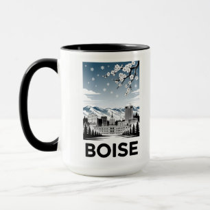 Boise Skyline Schwarz-Weiß-Holzschnitt Winter Tasse