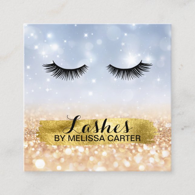 Bokeh Beauty Salon Makeup Artist Lash Extensions Quadratische Visitenkarte (Vorderseite)