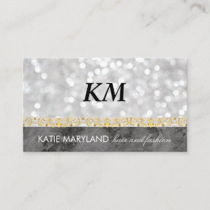 Bokeh Black Marble Gold Floral Foil Monogram Visitenkarte