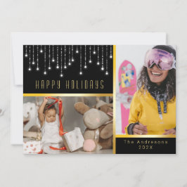 Bokeh Christmas Poinsettia Fairy Lights Gold Foto Einladung