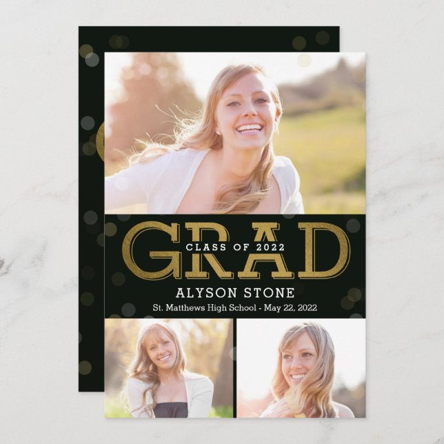 Bokeh Collage Editable Color Abschluss Card Einladung (Vorne/Hinten)