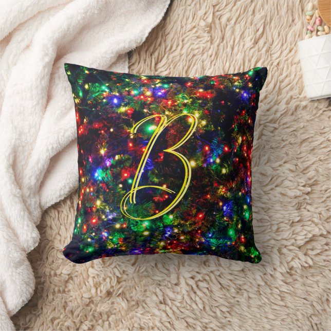Bokeh Colorful BurChristmas Lights Mit Monogramm Kissen (Decke)